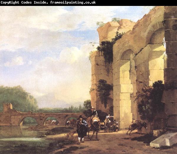 ASSELYN, Jan Italian Landscape with the Ruins of a Roman Bridge and Aqueduct cc